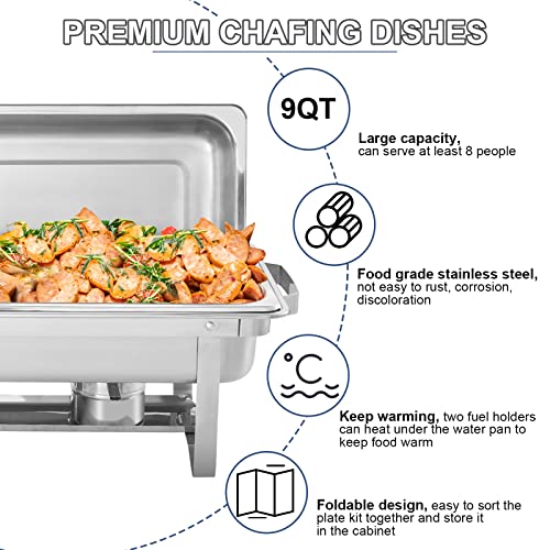 Thxsun Chafing Dish Buffet Set, 2-Pack 9Qt Stainless Steel Chafing Dishes For Buffet, Full Size Buffet Servers And Warmers With Pan, Lid, Fuel Holder, Foldable Frame For Catering Party Banquet Dining #TOP1