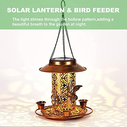 Bird Feeders Hanging, Solar Bird Feeders, Bird Tables Stand Station for The Garden, Metal Hummingbird Window Wild Bird Feeders with 3 Cups for Outdoor Garden Decoration Gift for Bird Lovers