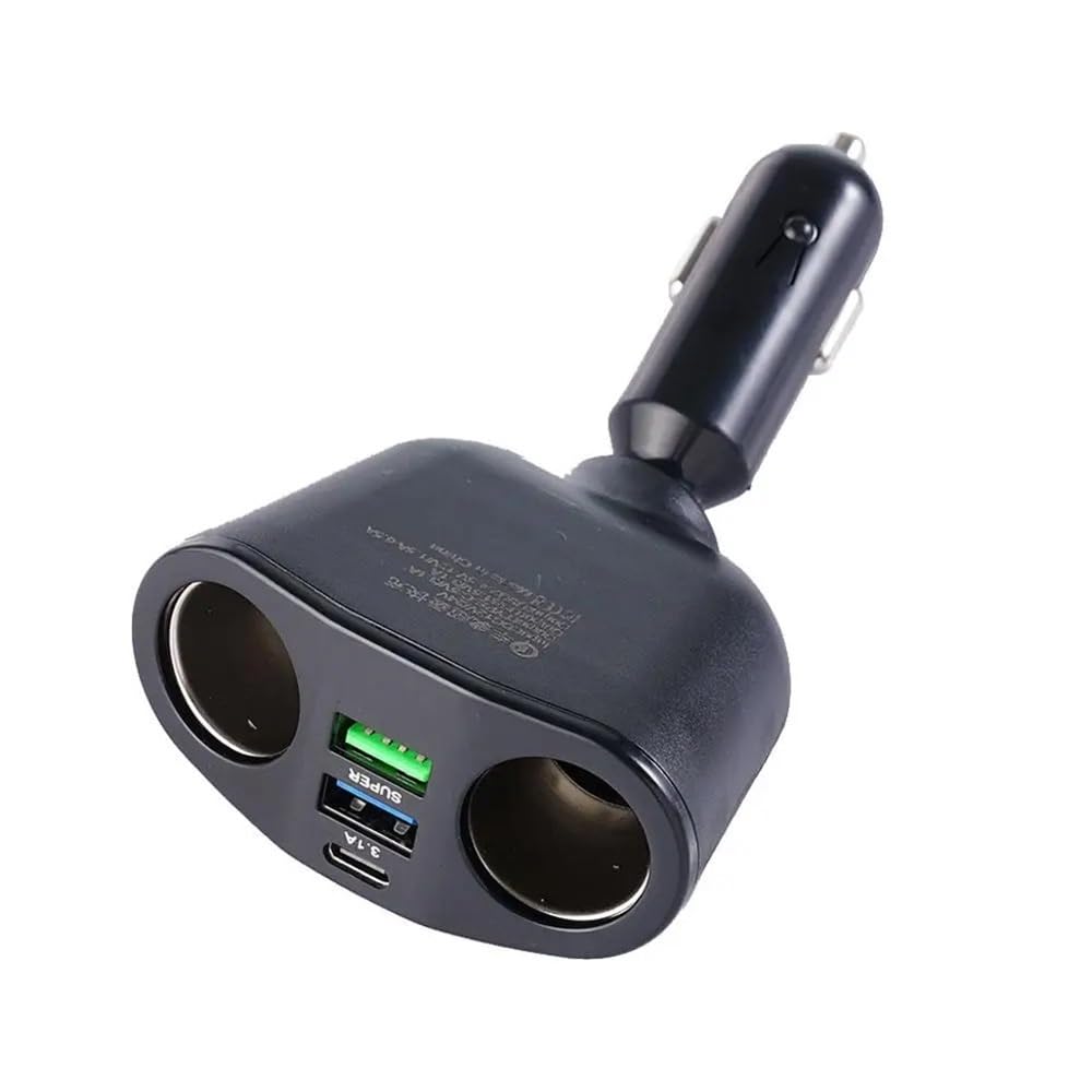 Autoladegerät, 12V-24V Steckdosenverteiler mit Blauer Ambientebeleuchtung, PD QC3.0 und 2 USB-C-Anschlüssen for Laden von Mobiltelefonen DVRs(2USB QC3.0 360)