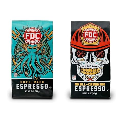 Fire Department Coffee - Veteran Owned - Shellback Espresso & Skull Crushing Espresso Coffee Bean Bundle - Roasted in the USA - 2x12 oz Bags Cover