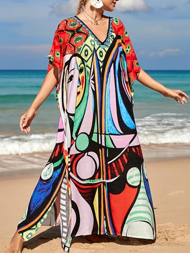 Image of Kaftan Dresses for Women Plus Size Summer Beach Dress with Print and Swim Cover Ups
