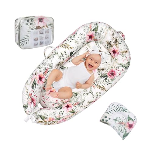 Image of Gaoxianglin 𝗯𝗮𝗯𝘆 Lounger for 𝗻𝗲𝘄𝗯𝗼𝗿𝗻 for 𝗯𝗮𝗯𝘆 0-12𝗠 𝗕𝗮𝗯𝘆 𝗻𝗲𝘀𝘁 Mattress Soft 𝗶𝗻𝗳𝐚𝗻𝘁 Floor Bed for 𝗶𝗻𝗳𝐚𝗻𝘁 Co-Sleeping Travel Essentials(Color:Forest Pink)