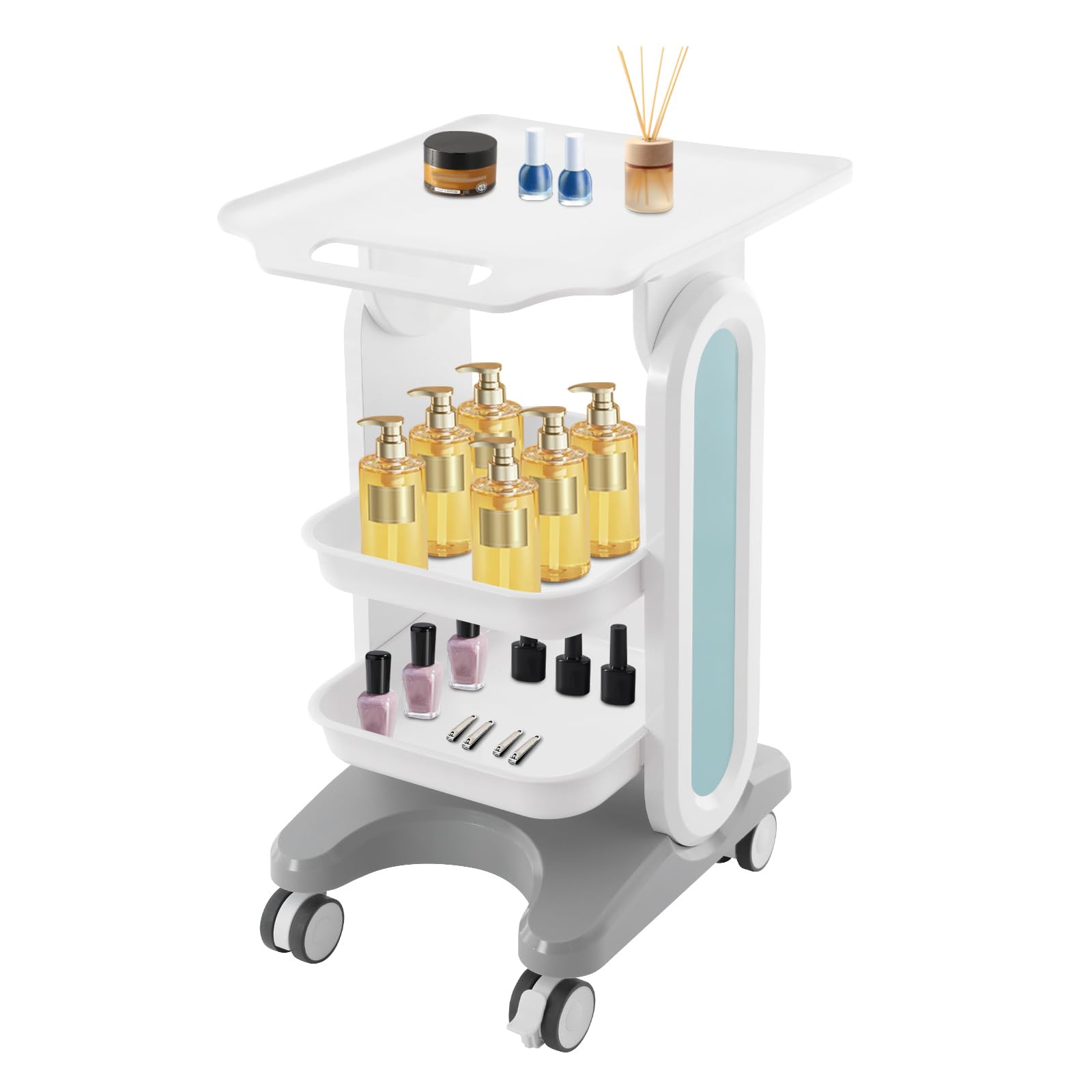 Cochecito médico de laboratorio con palé de dos pisos y 1 estante superior, carrito de laboratorio con ruedas de material ABS, 60 kg, carro médico para laboratorio, clínica, hospital, salón