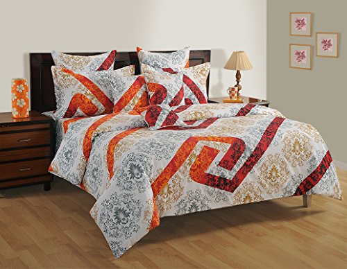 Image of Swayam Pure Cotton Double Bedsheet with 2 Pillow Covers | 160 TC Soft Breathable Bed Sheet | Ethnic Motifs Printed | Size 90 x 100 inch | Comfortable & Durable for Bedroom - White & Orange