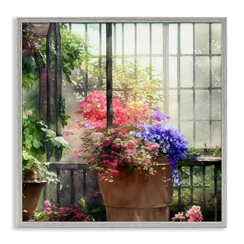 'Sunlit Potted Plants Greenhouse'| Framed Giclee Art