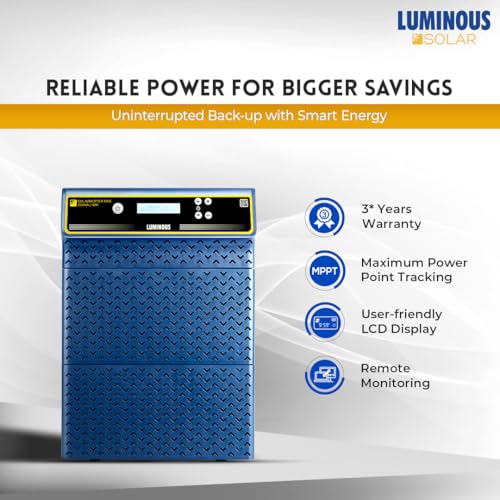 Image of Luminous Single Phase Off-Grid Pure Sine Wave Solar Inverter, Smart Solar Optimization, Remote Monitoring, Supports up to 3500Wp Panels, LCD Display (Solarverter PRO 3.5kVA, 3 Years Warranty)