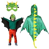 XNIVUIS 2 Pcs Dinosaur Costume for Kids, Dinosaur Cape with Dino Mask, Dragon Wings Fancy Dress for Boys Girls 3-8 Years, Kids Dinosaur Costume for Halloween Carnival Party