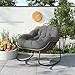 Mokylor Sedia a dondolo per interni ed esterni, sedia a dondolo oversize in vimini con cuscino per patio, giardino, balcone, soggiorno, camera da letto, struttura in metallo (Grigio-A) immagine