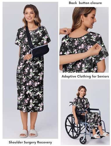 Image of Deyeek Hospital Gowns for Women Labor Delivery Shoulder Surgery Dress Adaptive Clothing Night Robes for Elderly Plus Size