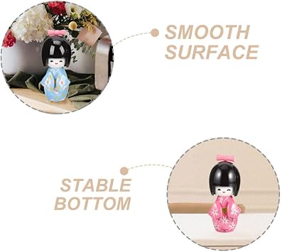 Alipis Japanese Wood Kimonos Doll, 2pcs Japanese Geisha Doll Asian Decor Asian Geisha Collectible Figurine Kimono Girl Statues for Home Restaurant Table Decor B