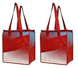 Earthwise Insulated Reusable Grocery Bag Shopping Tote - Keeps Food Hot Or Cold Large Hot Cold Thermal Cooler Zipper Closure ( 2 Pack ) (Red)