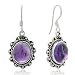 925 Oxidized Sterling Silver Amethyst Gemstone Oval Rope Edge Vintage Dangle Earrings 1.4"