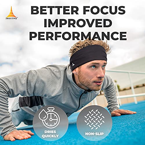 French Fitness Revolution - Bandeau Anti-Transpiration pour Homme et Femme - Serre-Tête Extensible Anti-Humidité pour Sport, Running, Cyclisme, Fitness et Yoga - Noir Américain - Image 3