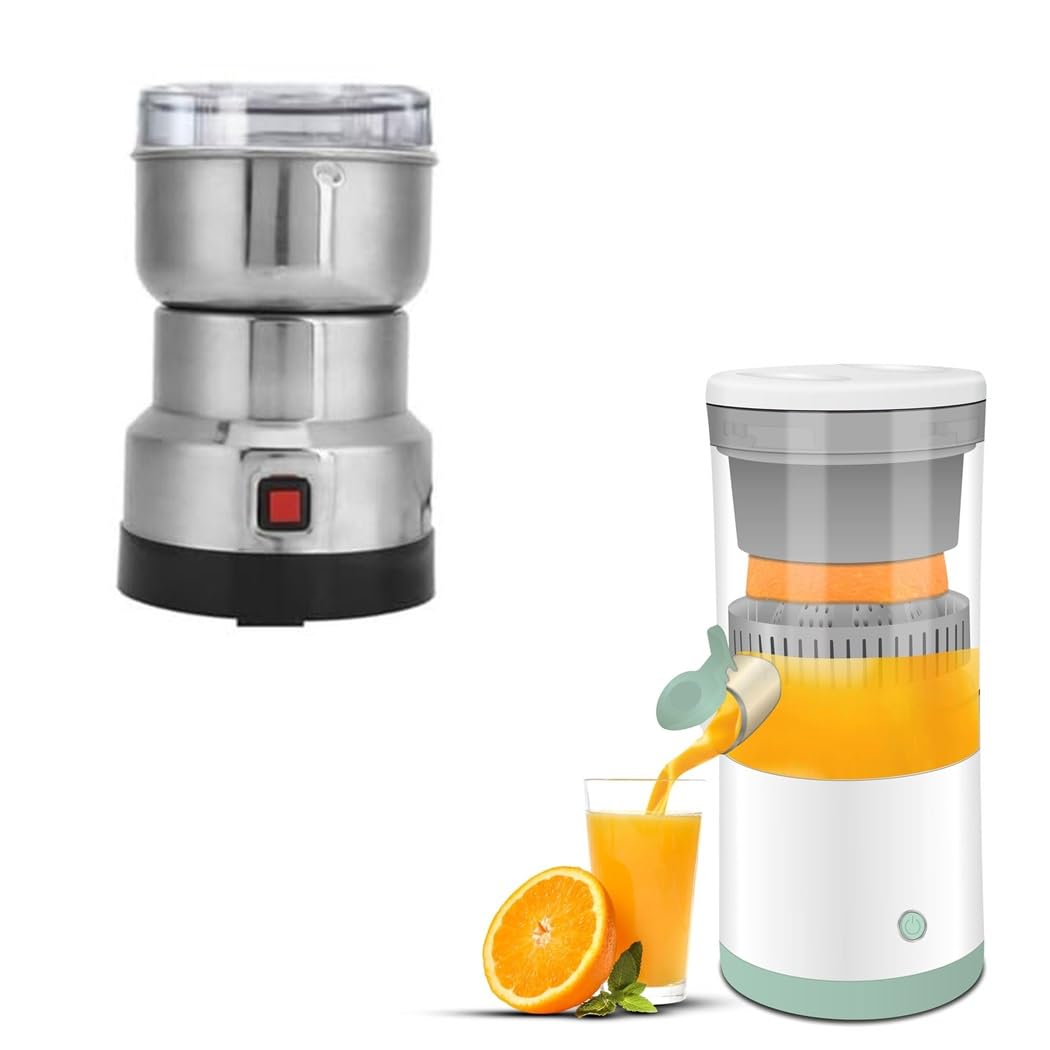 combo c1049 - citrus juicer, orange squeezer, wireless portable juicer blender with usb charging & stainless steel electric grinder machine for dry grains and coffee beans