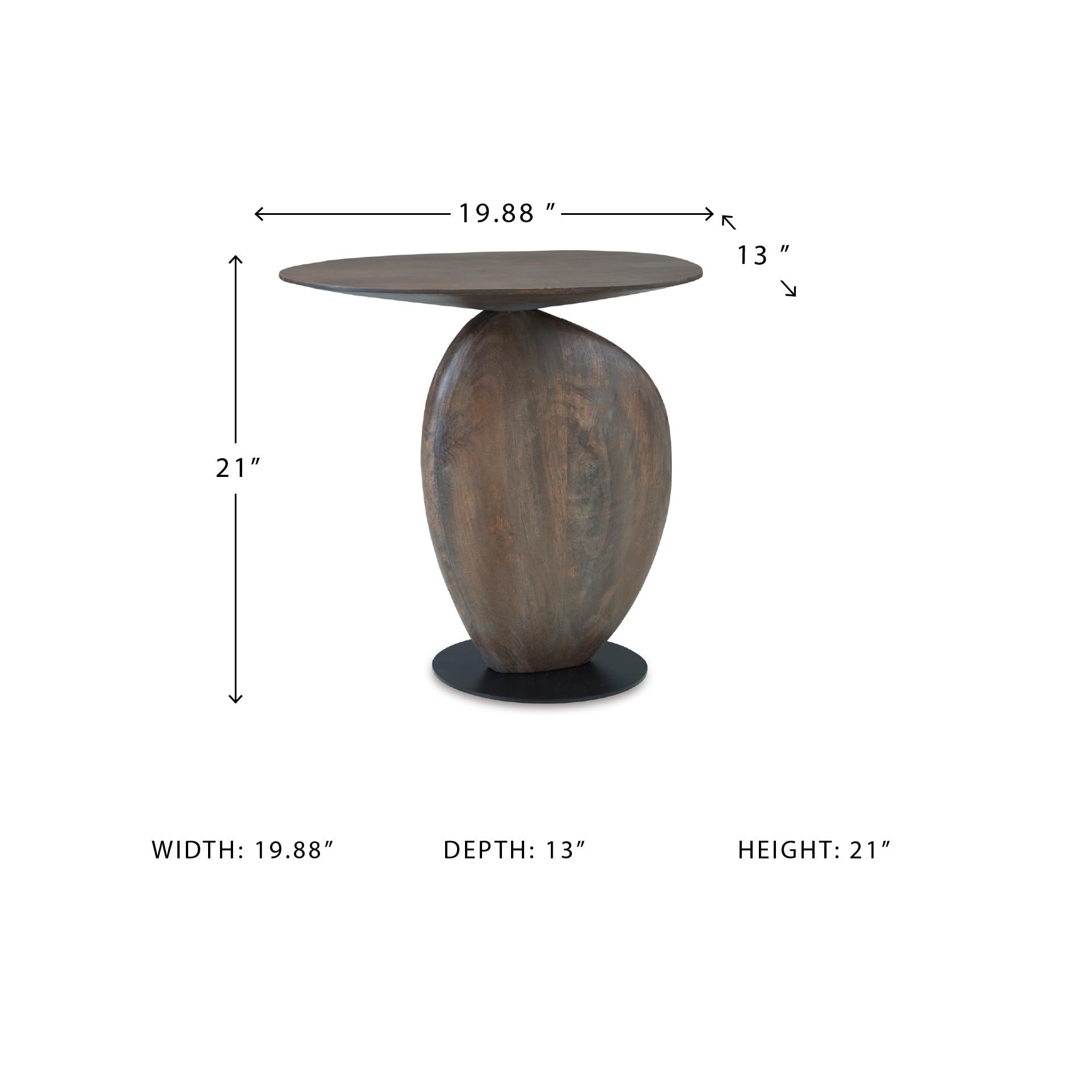 Signature Design by Ashley Cormmet Accent Table, Industrial Wood Side Table | Solid mango wood top, Industrial metal pedestal base, Space-saving design, Living room use