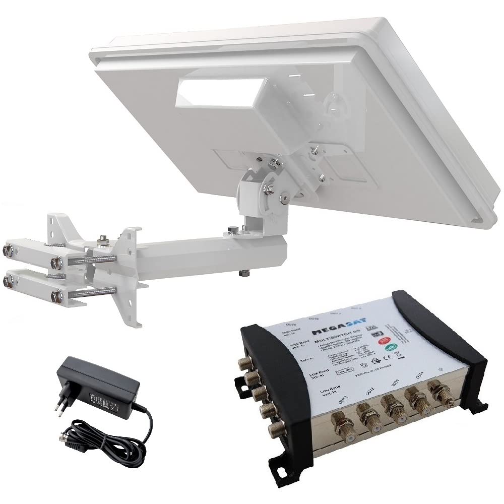 Set: SELFSAT H30D4+ Flachantenne + Fensterhalterung + Megasat Multischalter 5/8 (Full HD 4K UHD Sat Anlage für bis zu 8 Teilnehmer)