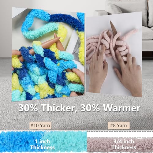 Image of Cozyful Chunky Yarn for Hand Knitting - #10 Chunky Chenille Blanket Yarn, Jumbo Big Thick Chunky Yarns for Crocheting, Tie Dye Bulky Knit Yarns, 8 Skein (20 yds 8 oz Each Skein), Multi Blue & Yellow