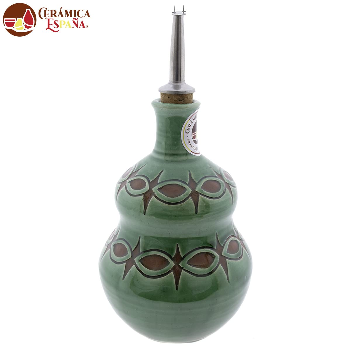 CERÁMICA ESPAÑA | Oliera Amazon | Oliera antigoccia | Oliera in ceramica per cucina verde rame - Modello M07 | 500 ml | 100% Fatto a mano | 11x11x22 cm