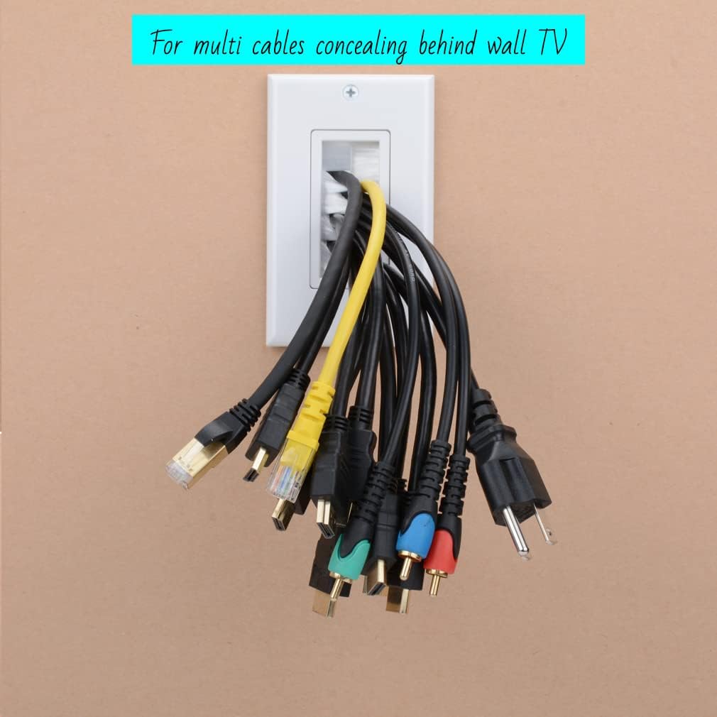 Brush Wall Plate Deco Bristle Insert with Single Gang Mounting Bracket for Low Voltage Cable Pass Through HDTV HDMI Home Theater Networking Wires (White)