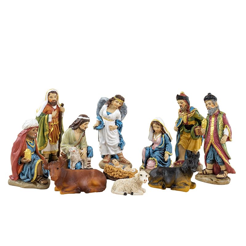 GoddenMene 11-Piece Nativity Set - Hand-Painted Resin Holy Family Figurines Complete Christmas Nativity Scene with Angel 3 Kings Shepherds & Animals for Home Decor & Gifts