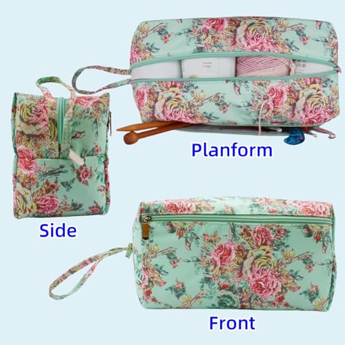 Image of WAZAIGUR Small Portable Tote Travel Outdoor Crochet Yarn Storage Bag Knitting Project Bag, Green