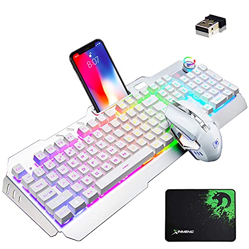 Cross Zebraゲーミングキーボードマウスセット 無線キーボード 英語配列 16RGB LEDバックライト充電式5000mAh大容量 メタルパネル 充電可能 防水キーボード RGB効果またマルチメディアを制御するノブ付き 2.4GHZワイヤレステクノロジー 7RGBバックライト2400DPIマウス 6鍵静音マウス＋マウスパッド Windows/Mac OS PS4 スイッチ対応