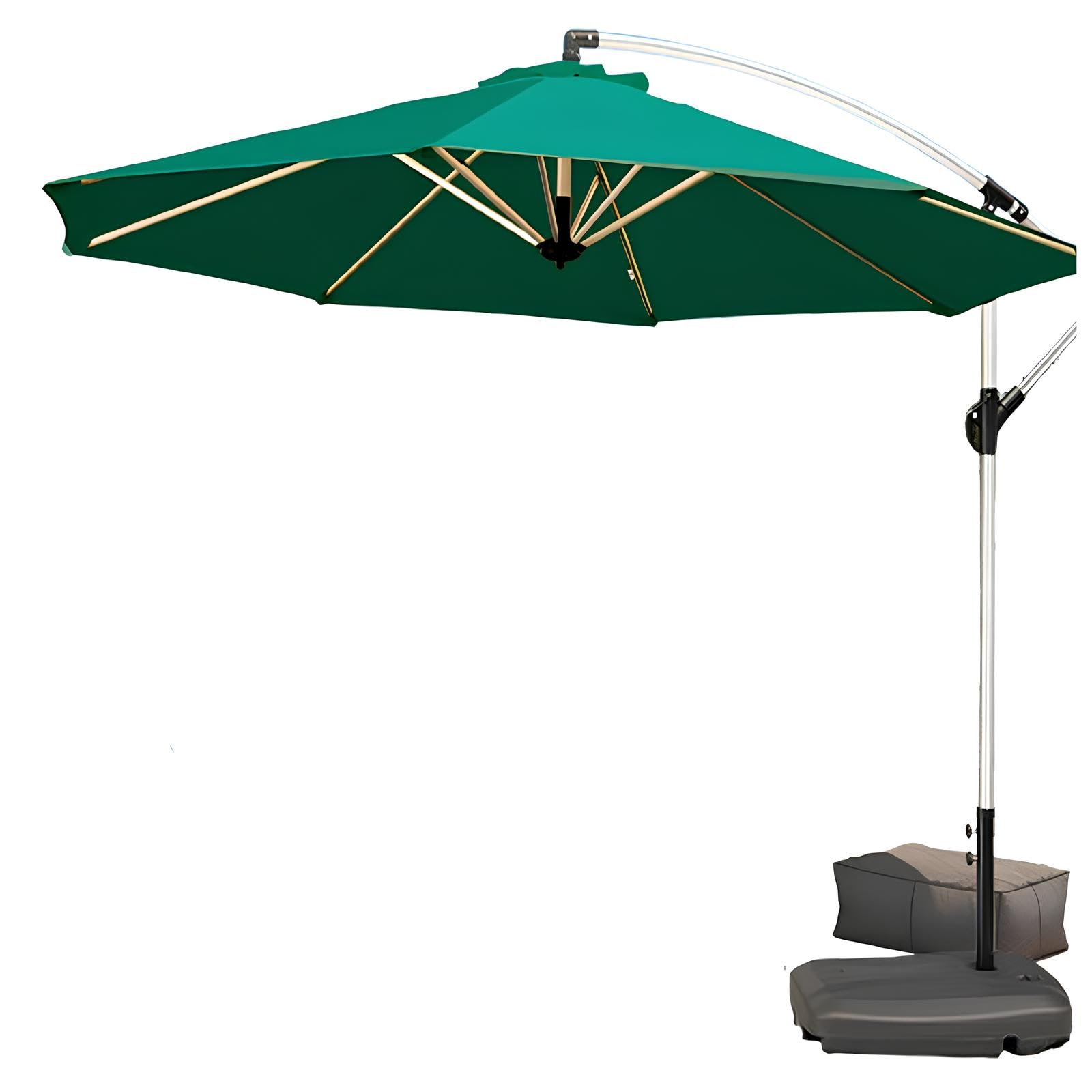 White/Verde/Rojo/Caqui Parasol Excentrico, Inclinación Ajustable, Manivela, Sombrilla Voladiza para Terraza, Sombrilla De Playa, Sombrilla De Jardín(Green,2.70m/8.85ft)