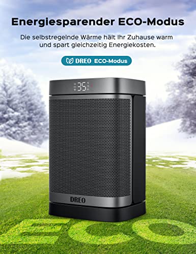 Dreo Elektrische Kachel Atom One, 70° oscillerende, Elektrische Keramische Verwarming met Thermostaat, Timer, Afstandsbediening, Oververhittings- en kantelbeveiliging, Energiebesparende ECO-modus - Afbeelding 6