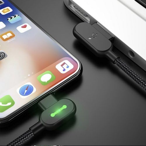 mcdodo USB 90 Degree Right Angle Design Gaming LED Nylon Braided Sync Charge Double Size USB Reversible Data 6FT/1.8M Cable Compatible New iPhone/iPad/iPod (3 Pack Red, 6FT)