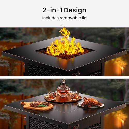 Image of Ciays Propane Fire Pit, 28 inch Gas Fire Table with Texteline Pattern, 50,000 BTU Steel Fire Table for Patio, Garden, & Backyard, 2-in-1 Gas Fire Pit with Removable Lid, CSA-Certified, Black