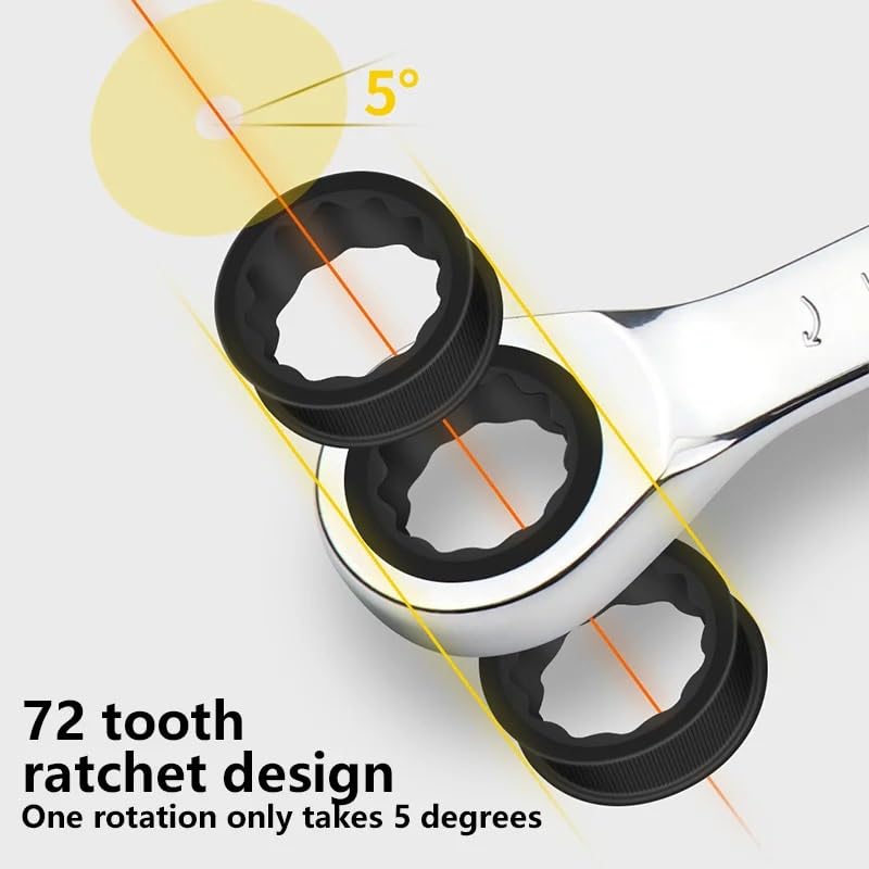 Juego de Llaves Fijas,Llaves Fijas 1 llave de mango corto de 72 dientes CRV, llave combinada reversible de apertura rápida, herramientas de reparación de automóviles de 8 a 19 mm(5Pcs 10-19mm)