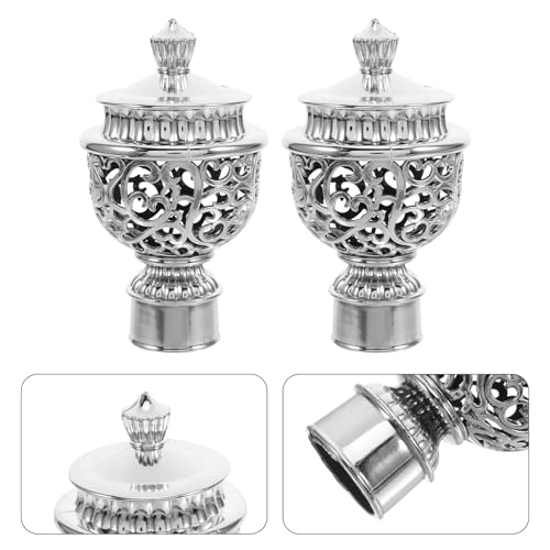 LUOZZY 12 Pcs Decorative Curtain Rod Finials Hollow Silver End Caps Roman Drapery Pole Replacement Heads for Window Treatments Home Decor