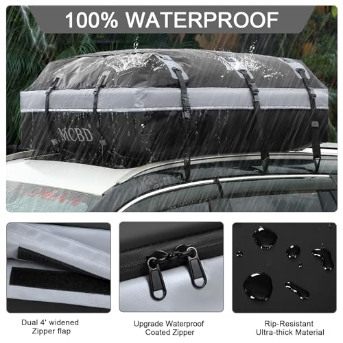 Image of Rooftop Cargo Carrier, 21 Cubic Feet Soft-Shell Waterproof Car Roof Luggage Bag for All Vehicles SUV with /Without Rails, Includes 10 Reinforced Straps + 6 Door Hooks,Storage Bag,Anti-Slip Mat