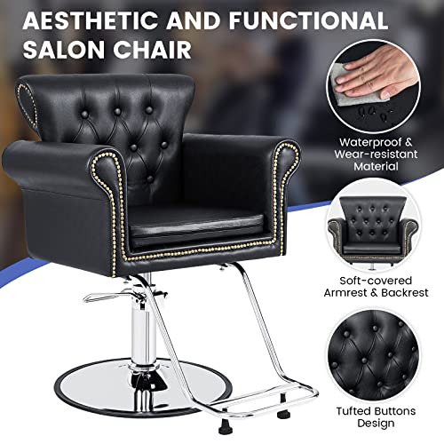 Giantex Salon Chair For Hair Stylist, Barber Chair With Heavy Duty Hydraulic Pump, Height Adjustable, Swivel Makeup Hair Salon Chair With Rivets Decoration For Barbershop (Black, Classic) #TOP4