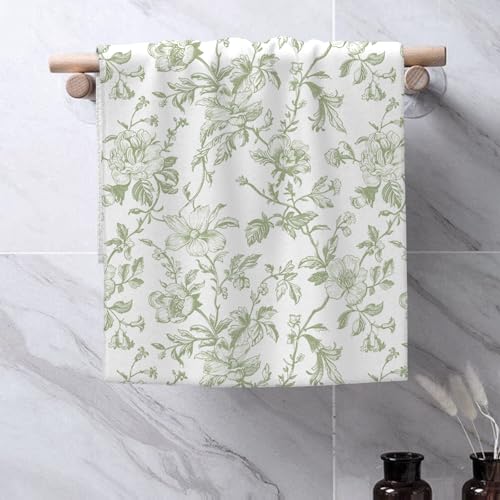 Image of Sage Green Floral Kitchen Towels Light Green Flower Chinoiserie Dish Towels, 16x24 Inch Seasonal Spring Summer Toile Decoration Absorbent Hand Towels for Home Kitchen Dinner Drying Set of 2