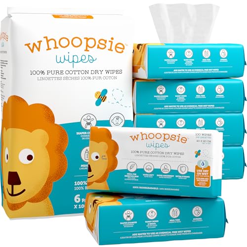 whoopsie wipes  ultra-soft - 100 pure cotton dry baby wipes  use wet or dry  soft amp sensitive  hypoallergenic  extra strong amp absorbent  perfect for diaper changes runny noses drool meal time amp nursing 6-pack
