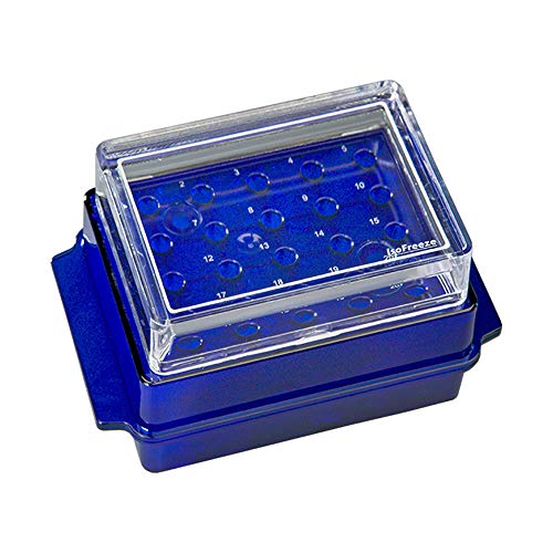 Blue IsoFreeze Flipper Cooling Rack – Robust Freezer Storage Rack w/Durable Polycarbonate Lid - Snap on Sample Container Lid for Sample Protection - Freezer Box for Temperature Sensitive Reagents