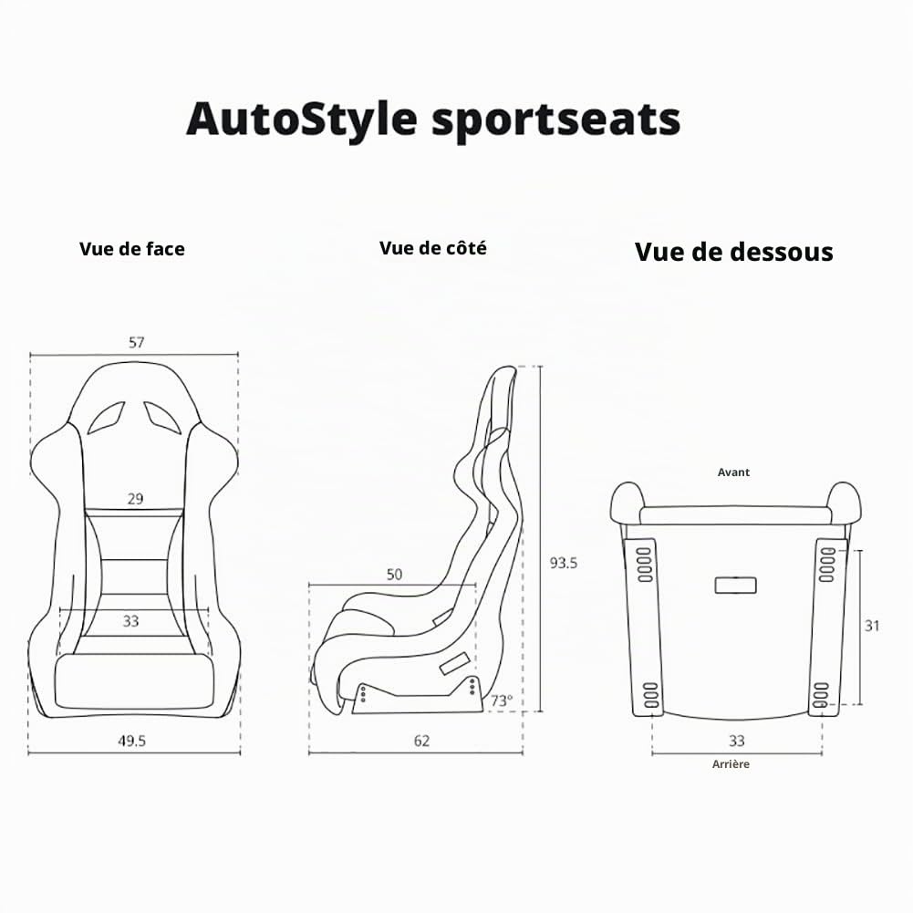 AUTO-STYLE Siège baquet 'BS8' - Noir - Dossier fixe en polyester - incl. glissières