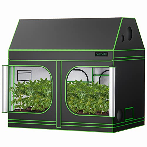 Extra Large Hydroponic Growing System 8ft x 4ft x 6.67ft Indoor with Reflective Mylar, Observation Window, Removable Floor Tray, Pole Shelf for Plant Garden in a Grow Tent by SereneLife - Used condition - CA$177.96
