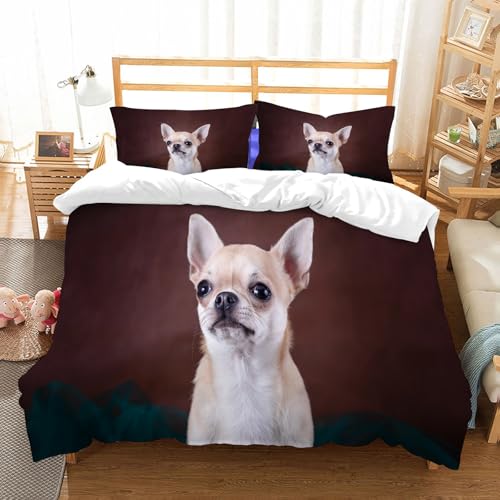 NIOYNJIS Bettwäsche Set 100% Baumwolle ist,Chihuahua Tiere Hunde freundlich Welpe klein Wildtiere Hund süßes Tier,und allem auch für Personen mit Hautsensibilisierung empfohlen 228x264cm