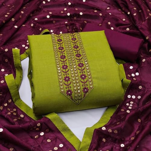 Image of HMP Fashion Womens Bombay Cotton Embroidery Tie Cotton Unstitch dress Material With Chanderi lace bordered Dupatta