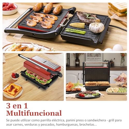 Miniatura 3 de Aigostar Warme - Parrilla Eléctrica Con Placas Antiadherentes, Sandwicheras Y Panini Grill Eléctrico 1000w, Apertura 180 , Dos Superficies 23 X 14,5cm