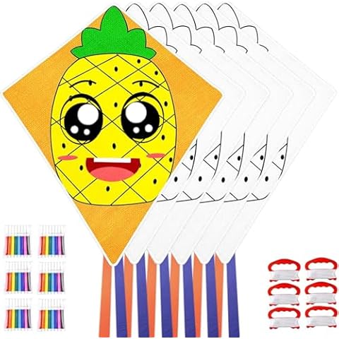 Ynybusi 6 Pack DIY Kites, Diamond Kite for Kids Easy to Fly- Pineapple Creative Kite with Colorful Pens & Kite Handle for Summer Party Favors, Great Education Toys| Outdoor Beach Backyard Camping Toys Cover