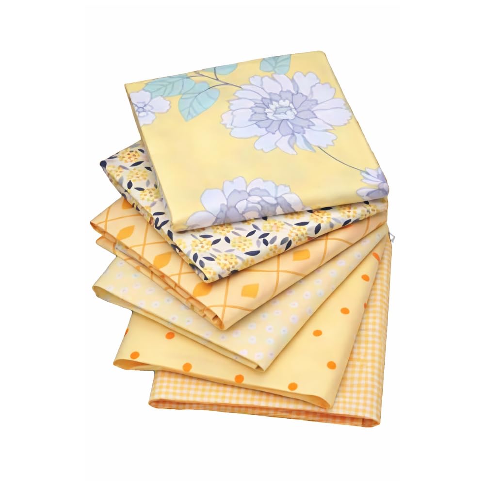 Craftsfabrics Yellow Mixed 6Pcs/Lot Patterns Floral 100% Cotton 40X50cm Fat Quarters Fabric Bundle For Children's Quilting, Scrapbooking, Patchwork