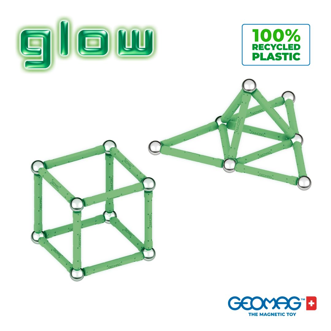Geomag, Glow Recykling, magnetyczna konstrukcja z efektem świetlnym, pręty magnetyczne, które świecą w ciemności, 25-częściowe opakowanie, 100% tworzywo sztuczne z recyklingu