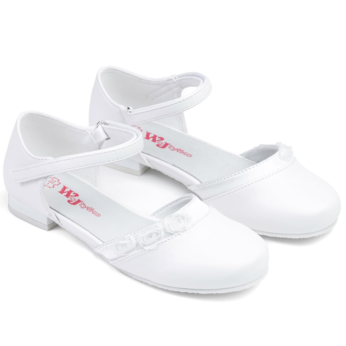 WK Mädchen Klettverschluss Halbschuhe mit Lederinnensohle | Kommunion | Elegant | Für eine kleine Prinzessin |
