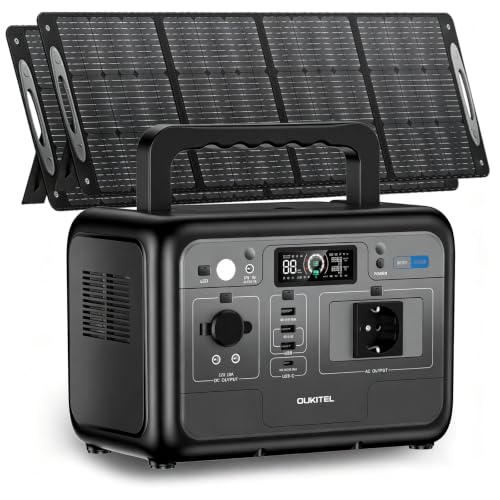 OUKITEL P800E Tragbare Powerstation mit 2x100W Solarpanel,800W Solargenerator Stromspeicher 512Wh LiFePO4 mit 1600W Spitze AC Ausgänge, PD100W Type-C, Schnellladung in 1 Stunde, für Reise, Camping