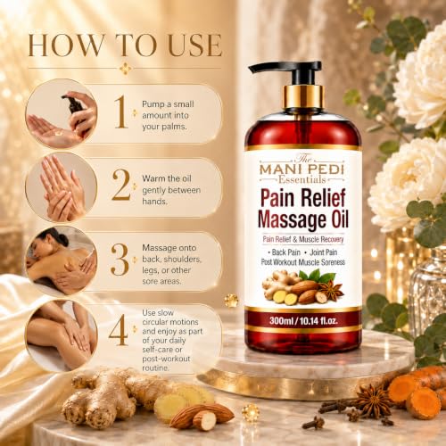 Image of TMPE Pain Relief Massage Oil For Joint & Back Pain, Muscle Soreness & Post Workout Recovery | Natural Aromatherapy | Ginger, Turmeric & Clove Oil | Non-Sticky & Light Weight - 300 ml