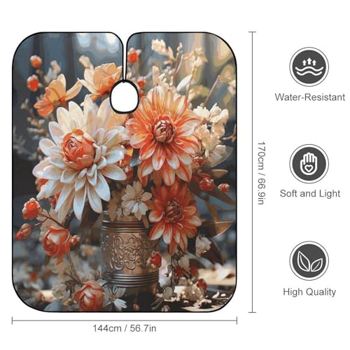 Capa de peluquería flores naranja para adultos miniatura 2
