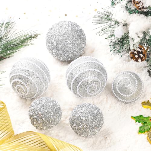 Silver Christmas Ball Ornaments, Christmas Ball Decorations Shatterproof Plastic Hanging Pearl Balls for Holiday Party(70mm/2.76", 12ct) - image 4